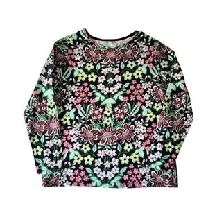 Talbots Plus X Long Sleeve Floral Print T-Shirt Top Women's 14W 16W Cotton Tee